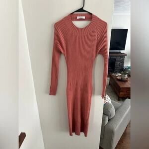 Axara Paris Open Back Pink Ribbed Knit Dress Size M NWOT